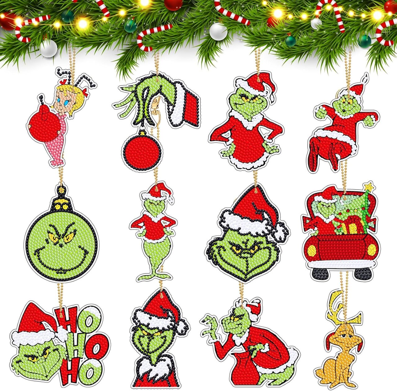 12Pcs Christmas Diamond Art Keychains DIY Diamond Keychain Gifts for Women